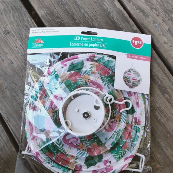 LED Paper Lantern Flamingo Tropical 8x8 In Tropical Tiki Beach Patio Pool Party - Picture 2 of 5